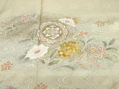 平和屋着物●訪問着　駒刺繍　洋花文　金彩　正絹　逸品　DABD9044ud