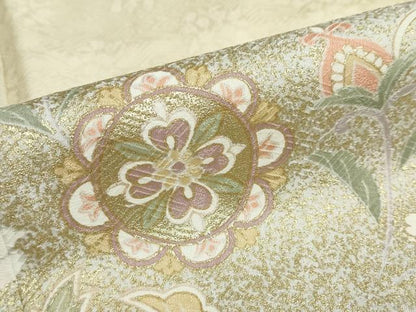 平和屋着物●訪問着　駒刺繍　洋花文　金彩　正絹　逸品　DABD9044ud