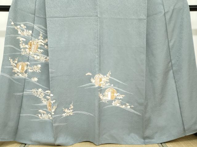 平和屋着物●訪問着　駒刺繍　陶器草花文　金彩　正絹　逸品　DABD9045ud 平和屋着物○訪問着 駒刺繍 陶器草花文 金彩 正絹 逸品 DABD9045ud