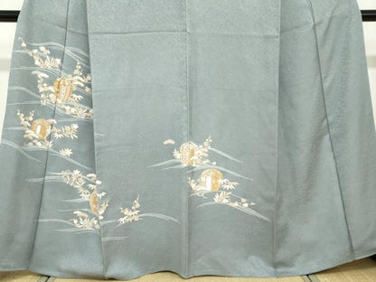 平和屋着物●訪問着　駒刺繍　陶器草花文　金彩　正絹　逸品　DABD9045ud