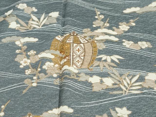 平和屋着物●訪問着　駒刺繍　陶器草花文　金彩　正絹　逸品　DABD9045ud 平和屋着物○訪問着 駒刺繍 陶器草花文 金彩 正絹 逸品 DABD9045ud