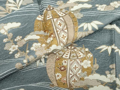 平和屋着物●訪問着　駒刺繍　陶器草花文　金彩　正絹　逸品　DABD9045ud