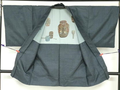 平和屋着物●男性　本場大島紬　アンサンブル　長羽織　80亀甲　総詰め　正絹　逸品　DABD9046ud