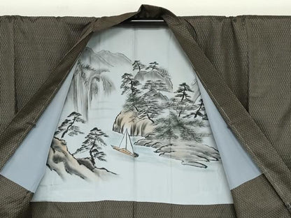 平和屋着物●男性　本場大島紬　アンサンブル　長羽織　抽象文様　正絹　逸品　未使用　DABD9047ud