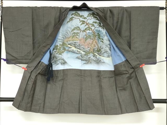 平和屋着物●男性　紬　アンサンブル　長羽織　100亀甲　総詰め　正絹　逸品　DABD9049ud