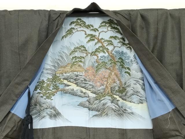 平和屋着物●男性　紬　アンサンブル　長羽織　100亀甲　総詰め　正絹　逸品　DABD9049ud