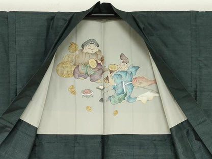 平和屋着物●男性　本場大島紬　アンサンブル　長羽織　亀甲文様　正絹　逸品　DABD9050ud