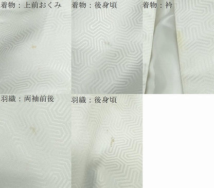 平和屋着物●男性　色紋付　長羽織セット　毘沙門亀甲地紋　白色　キングサイズ　洗える着物　DABD9053ud