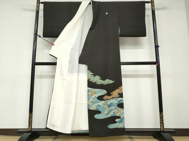 平和屋着物●創業130年　江戸染繍友禅　大彦　黒留袖　立波風景文　金彩　三越扱い　正絹　逸品　DABD9061ud