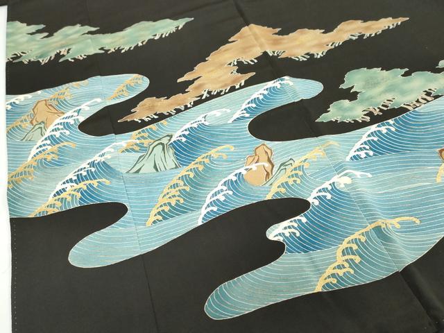 平和屋着物●創業130年　江戸染繍友禅　大彦　黒留袖　立波風景文　金彩　三越扱い　正絹　逸品　DABD9061ud