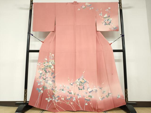 平和屋着物●訪問着　友禅　作家物　地紙花車文　暈し染め　正絹　逸品　DABD9062ud