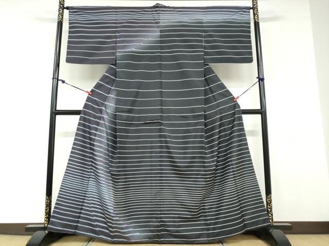 平和屋着物●本場染大島紬　訪問着　横段文　正絹　逸品　DABD9065ud