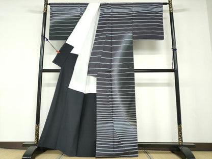 平和屋着物●本場染大島紬　訪問着　横段文　正絹　逸品　DABD9065ud