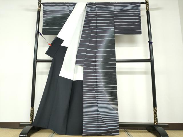 平和屋着物●本場染大島紬　訪問着　横段文　正絹　逸品　DABD9065ud