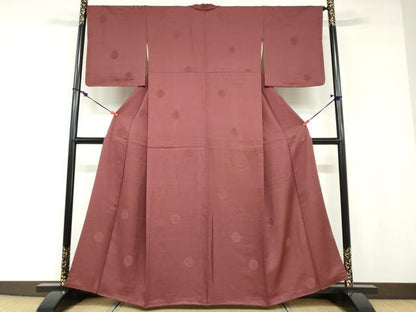 平和屋着物●上質な色無地　草花丸地紋　小豆色　正絹　逸品　DABD9068ud