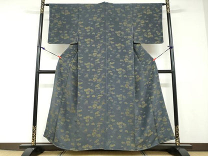 平和屋着物●上質なお召　蔦の葉文　正絹　逸品　未使用　DABD9069ud