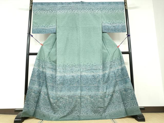 平和屋着物●本場染大島紬　訪問着　横段鳥獣草花文　正絹　逸品　未使用　DABD9071ud
