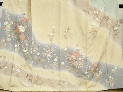 平和屋着物●訪問着　駒刺繍　草花文　暈し染め　金彩　正絹　逸品　DABD9072ud