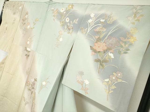 平和屋着物●訪問着　駒刺繍　草花文　暈し染め　金彩　正絹　逸品　DABD9072ud