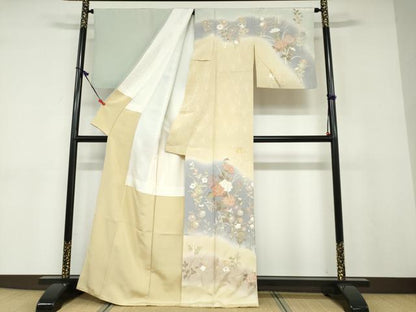 平和屋着物●訪問着　駒刺繍　草花文　暈し染め　金彩　正絹　逸品　DABD9072ud