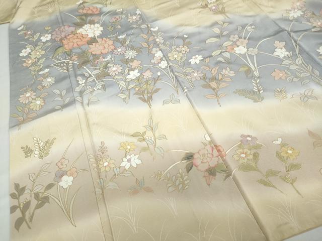 平和屋着物●訪問着　駒刺繍　草花文　暈し染め　金彩　正絹　逸品　DABD9072ud