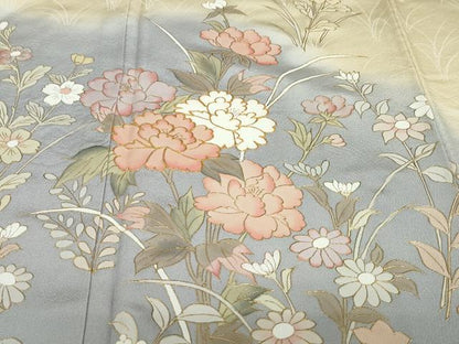 平和屋着物●訪問着　駒刺繍　草花文　暈し染め　金彩　正絹　逸品　DABD9072ud