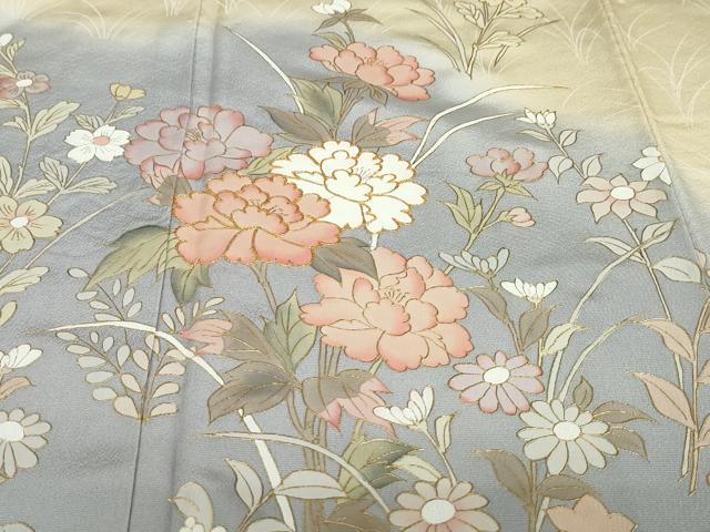 平和屋着物●訪問着　駒刺繍　草花文　暈し染め　金彩　正絹　逸品　DABD9072ud