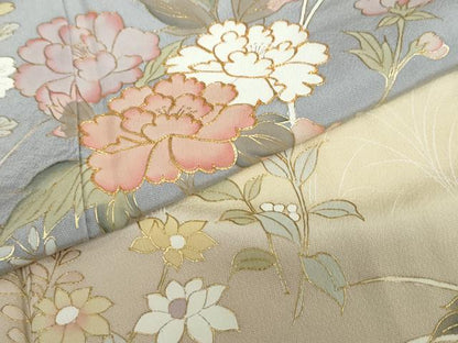 平和屋着物●訪問着　駒刺繍　草花文　暈し染め　金彩　正絹　逸品　DABD9072ud