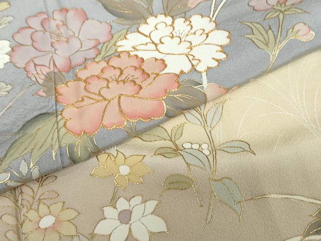 平和屋着物●訪問着　駒刺繍　草花文　暈し染め　金彩　正絹　逸品　DABD9072ud