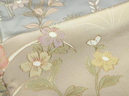 平和屋着物●訪問着　駒刺繍　草花文　暈し染め　金彩　正絹　逸品　DABD9072ud