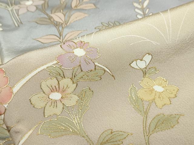 平和屋着物●訪問着　駒刺繍　草花文　暈し染め　金彩　正絹　逸品　DABD9072ud