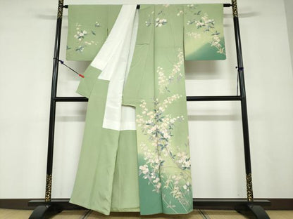 平和屋着物●訪問着　草花文　暈し染め　金彩　正絹　逸品　DABD9080ud