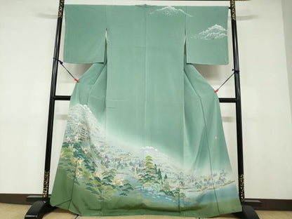 平和屋着物●訪問着　友禅　作家物　流水風景文　暈し染め　正絹　逸品　DABD9081ud