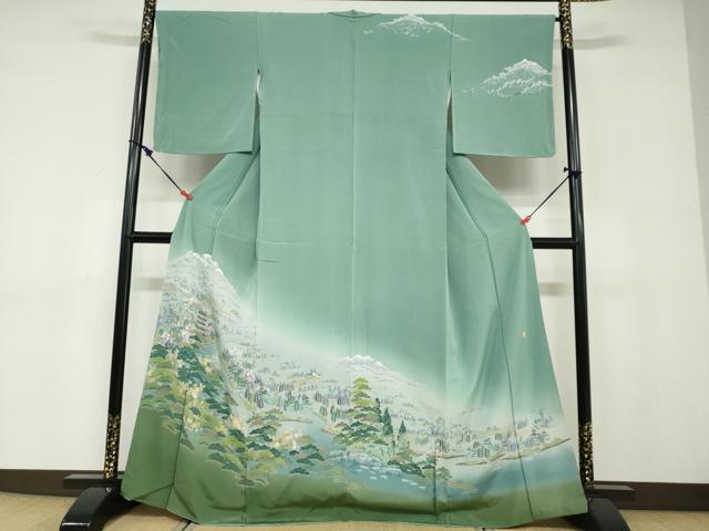 平和屋着物●訪問着　友禅　作家物　流水風景文　暈し染め　正絹　逸品　DABD9081ud