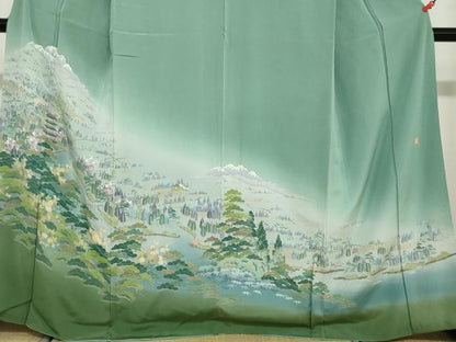 平和屋着物●訪問着　友禅　作家物　流水風景文　暈し染め　正絹　逸品　DABD9081ud