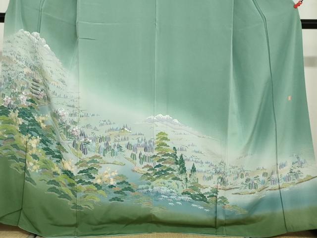 平和屋着物●訪問着　友禅　作家物　流水風景文　暈し染め　正絹　逸品　DABD9081ud