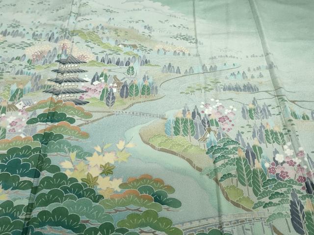 平和屋着物●訪問着　友禅　作家物　流水風景文　暈し染め　正絹　逸品　DABD9081ud