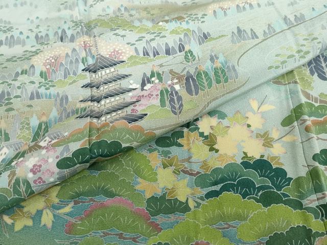 平和屋着物●訪問着　友禅　作家物　流水風景文　暈し染め　正絹　逸品　DABD9081ud