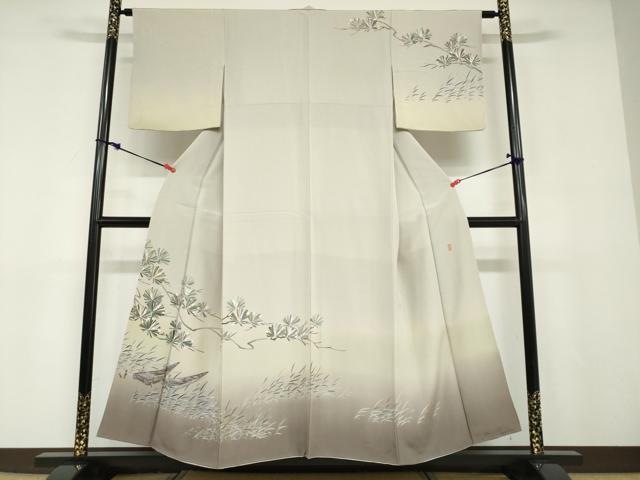 平和屋着物●十日町　加賀草木友禅の第一人者　田村哲彦　訪問着　小舟松文　暈し染め　正絹　逸品　DABD9082ud
