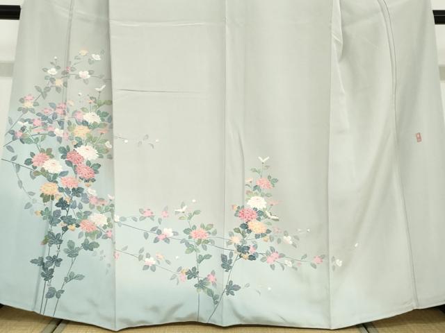 平和屋着物●十日町友禅作家　岡村蒼風　訪問着　草花文　正絹　逸品　DABD9083ud