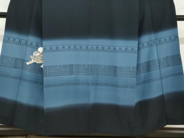 平和屋着物○訪問着 童子 横段文 黒地 正絹 逸品 DABD9087ud