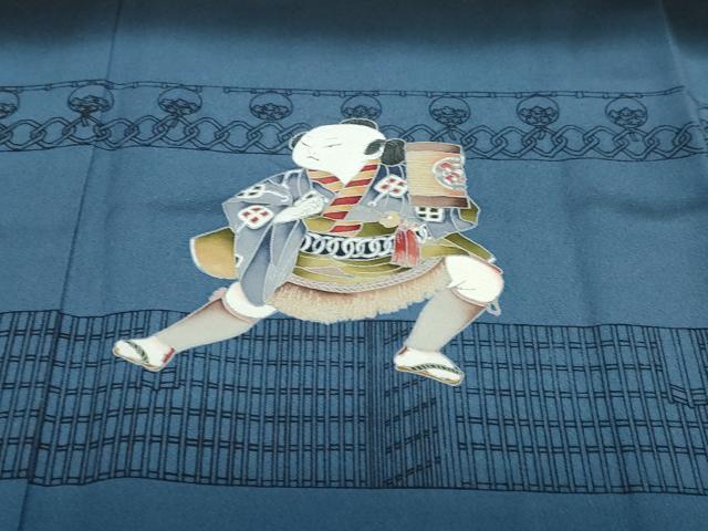 平和屋着物●訪問着　童子　横段文　黒地　正絹　逸品　DABD9087ud 平和屋着物○訪問着 童子 横段文 黒地 正絹 逸品 DABD9087ud