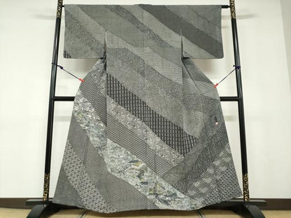 平和屋着物●石塚慎一　江戸小紋　訪問着　人物風景文　黒地　正絹　逸品　DABD9088ud
