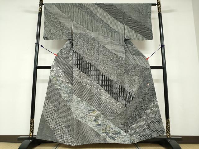 平和屋着物●石塚慎一　江戸小紋　訪問着　人物風景文　黒地　正絹　逸品　DABD9088ud