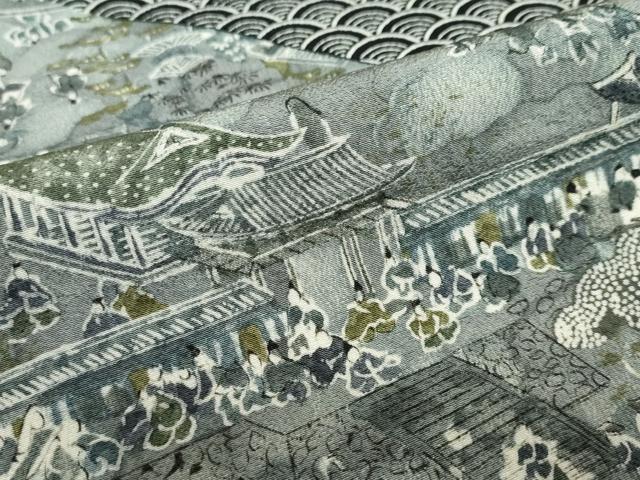 平和屋着物●石塚慎一　江戸小紋　訪問着　人物風景文　黒地　正絹　逸品　DABD9088ud