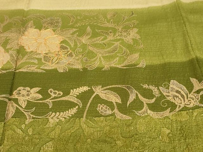 平和屋着物●訪問着　駒刺繍　横段花蝶文　金彩　正絹　逸品　DABD9089ud