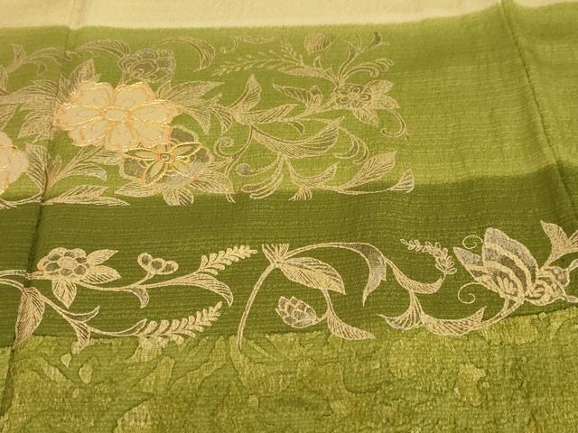 平和屋着物●訪問着　駒刺繍　横段花蝶文　金彩　正絹　逸品　DABD9089ud