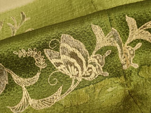 平和屋着物●訪問着　駒刺繍　横段花蝶文　金彩　正絹　逸品　DABD9089ud