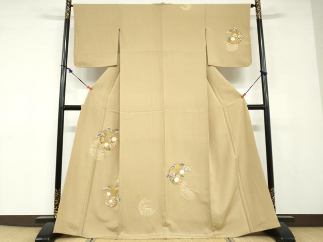 平和屋着物●訪問着　駒刺繍　草花丸文　金彩　正絹　逸品　未使用　DABD9101ud