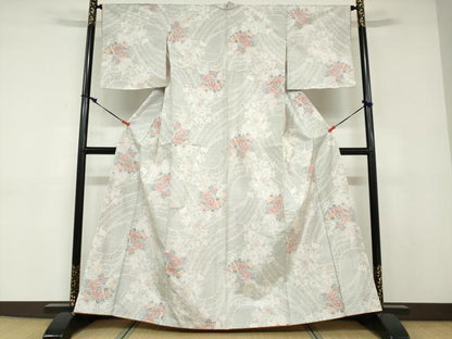 平和屋着物●本場大島紬　白大島　120亀甲　草花文　正絹　逸品　DABD9103ud